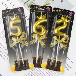 2022 New Gold Bow Crown Shape Digital Birthday Candles 0-9 Party Birthday Cake Candles