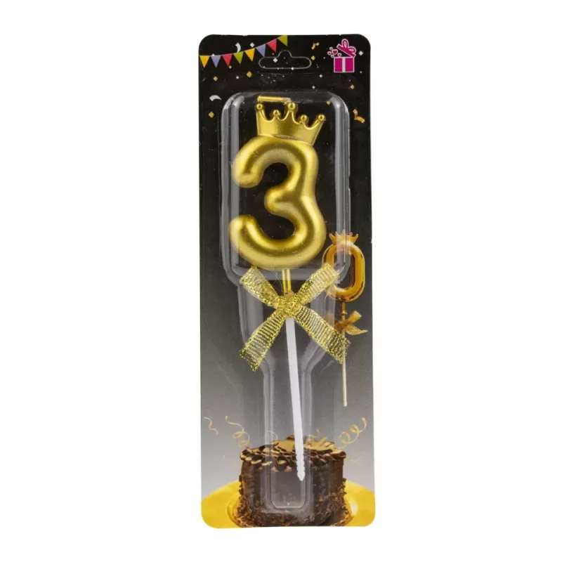 2023 New Gold Bow Crown Shape Digital Birthday Candles 0-9 Party Birthday Cake Candles