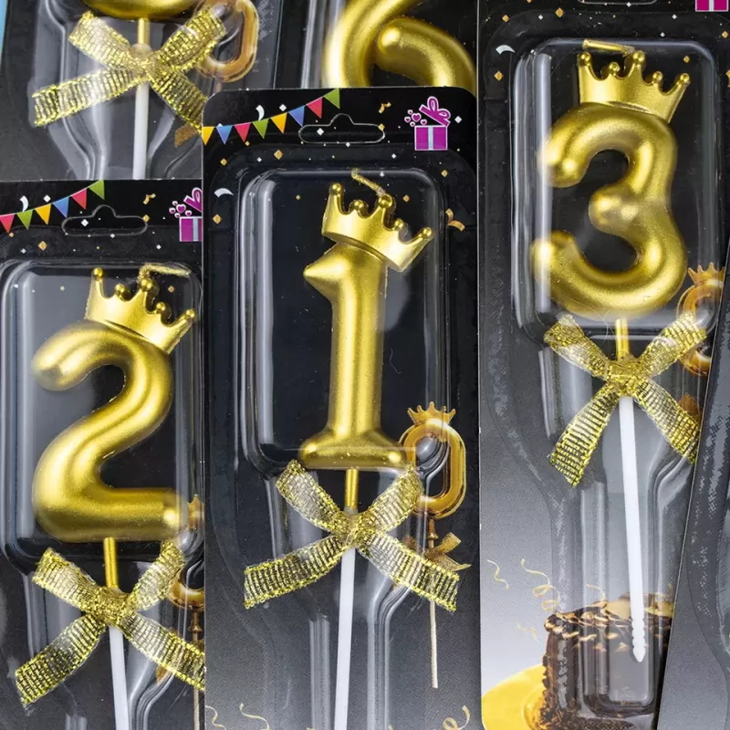 2023 New Gold Bow Crown Shape Digital Birthday Candles 0-9 Party Birthday Cake Candles