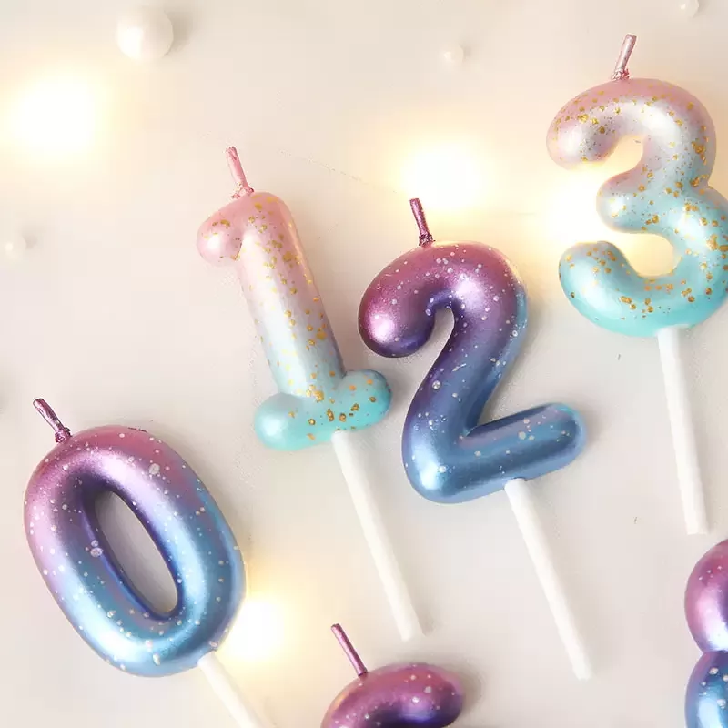 Galaxy gradient decoration birthday party cake glitter number 0-9 candles