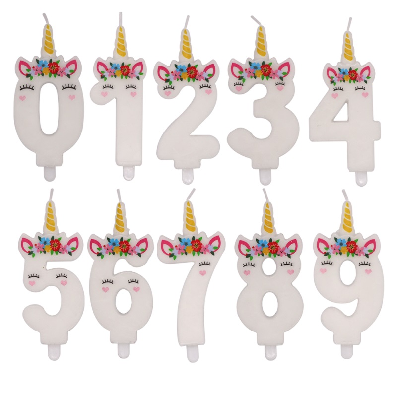 unicorn happy birthday number birthday candle with plastic holder