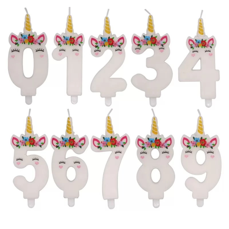 unicorn happy birthday number birthday candle with plastic holder