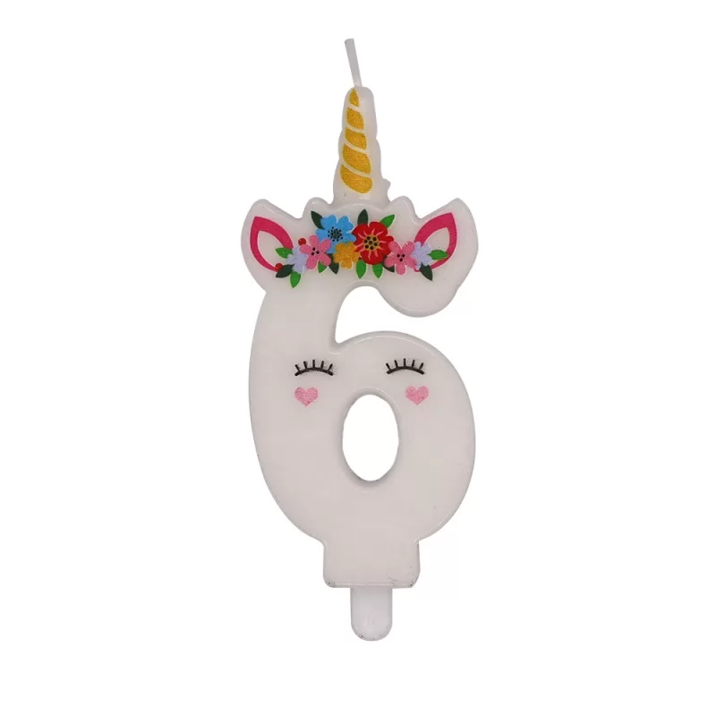 unicorn happy birthday number birthday candle with plastic holder