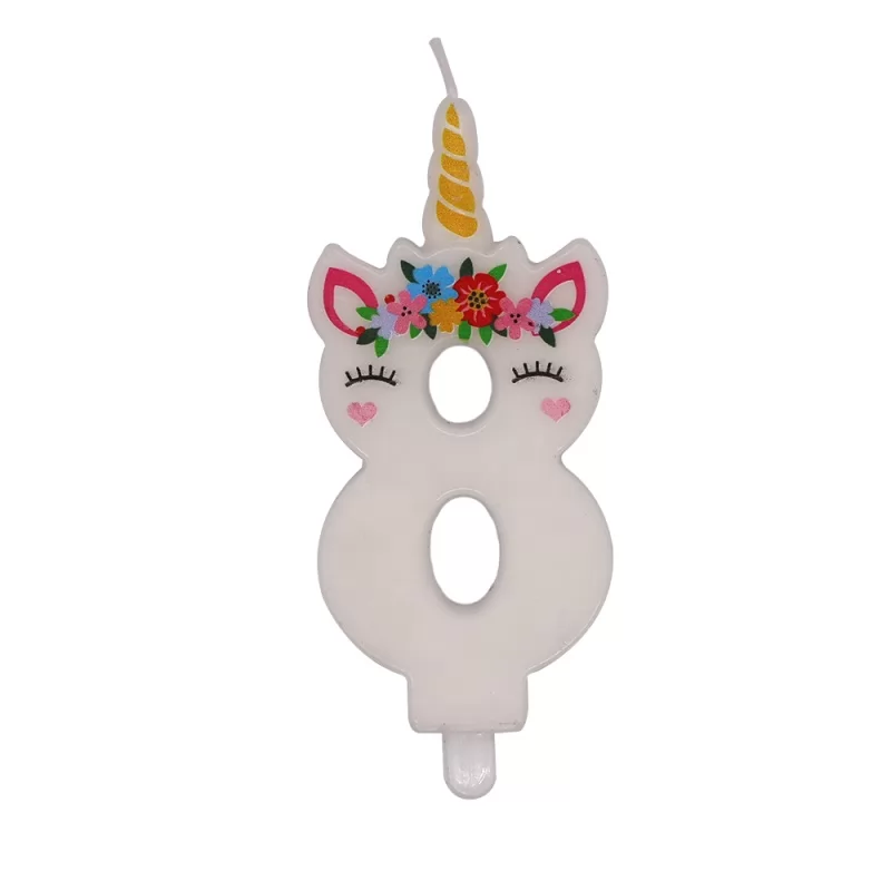 unicorn happy birthday number birthday candle with plastic holder