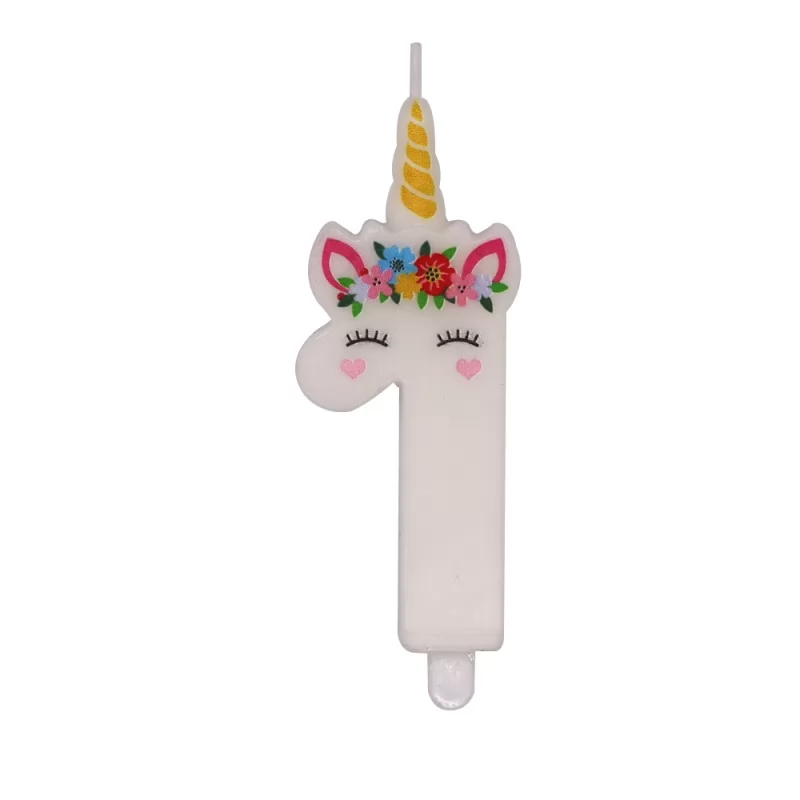 unicorn happy birthday number birthday candle with plastic holder
