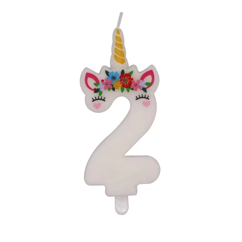 unicorn happy birthday number birthday candle with plastic holder