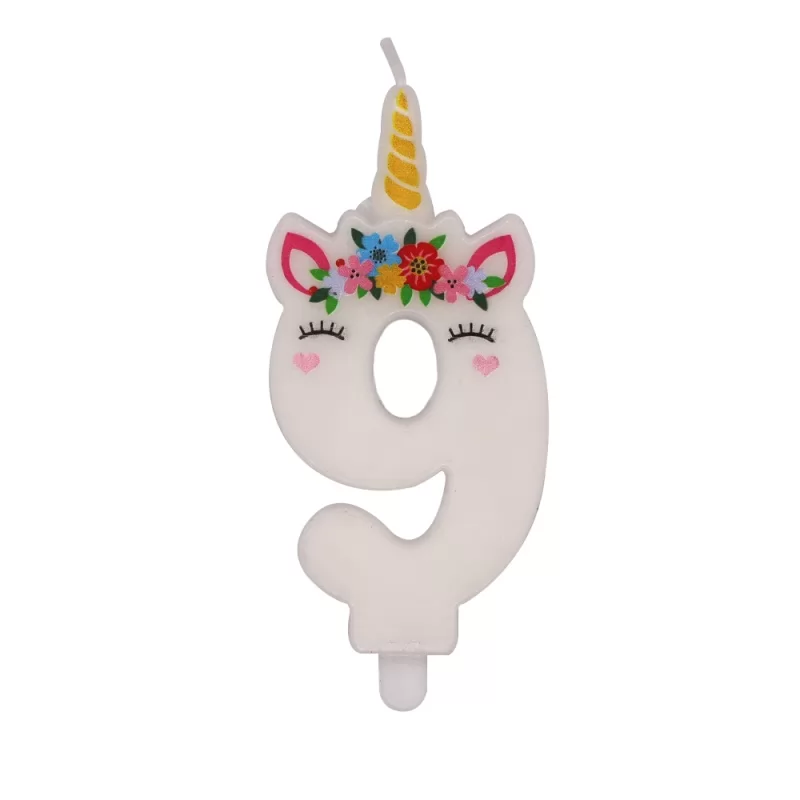 unicorn happy birthday number birthday candle with plastic holder