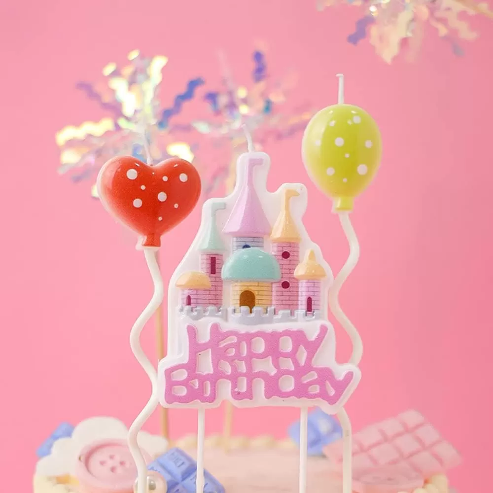 Creative Art Castle Ballons Birthday Party Supply Cartoon Candles With Holders