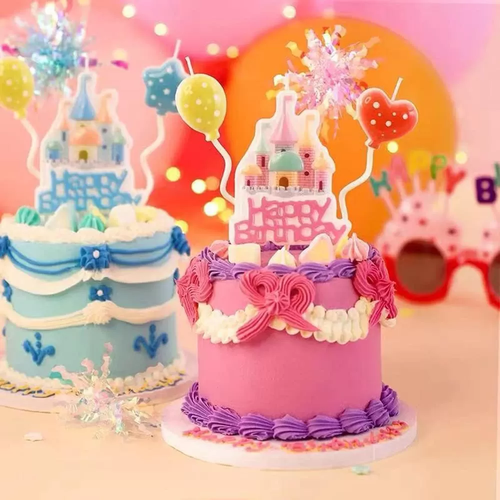 Creative Art Castle Ballons Birthday Party Supply Cartoon Candles With Holders