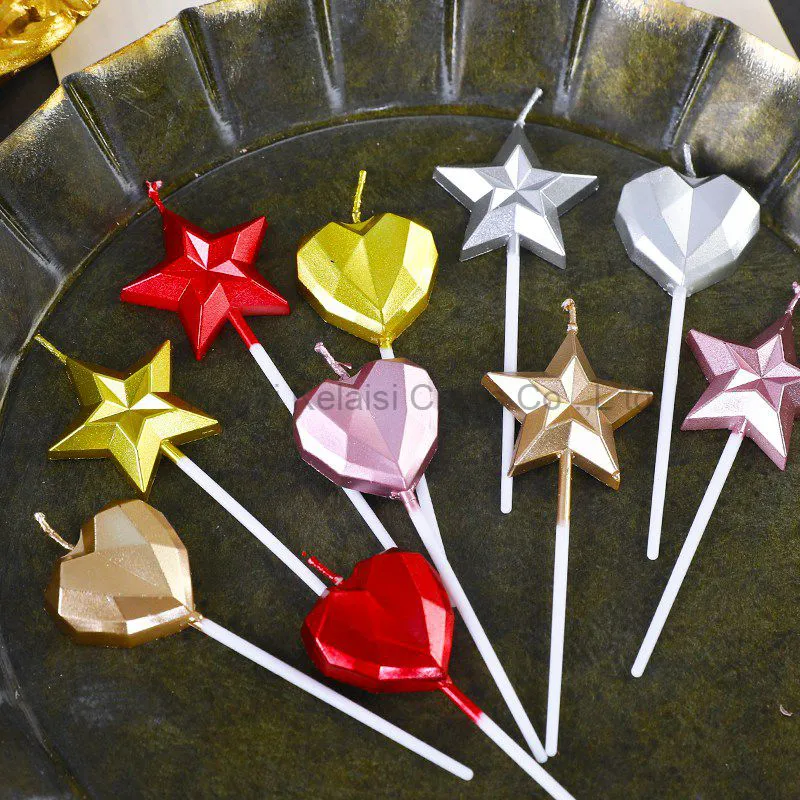 Star Diamond and Heart Gold Silver Birthday Cake Candles