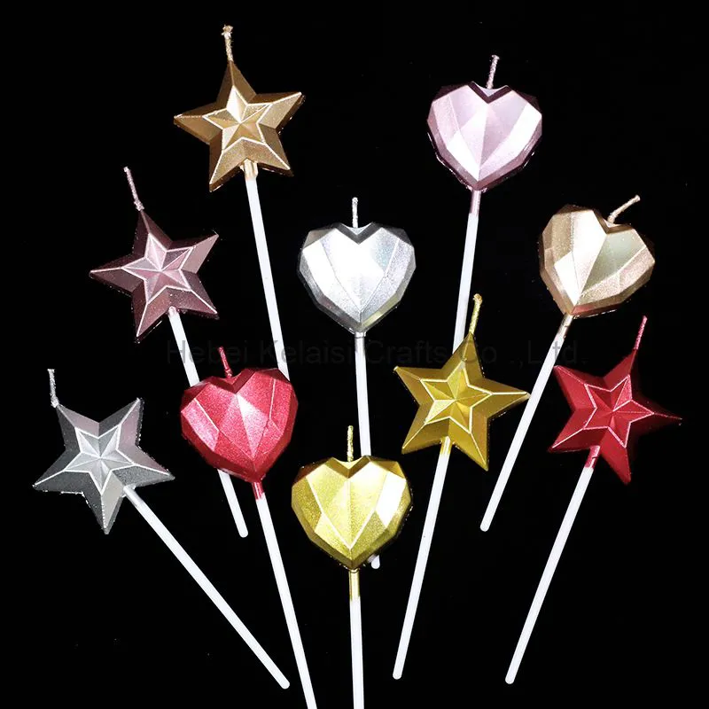 Star Diamond and Heart Gold Silver Birthday Cake Candles