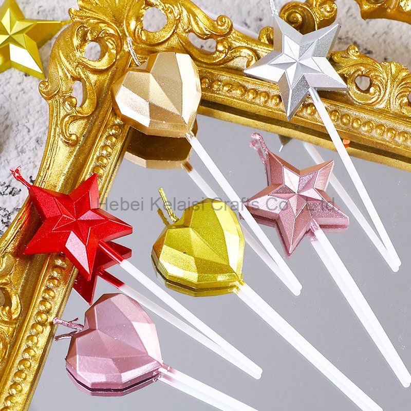 Star Diamond and Heart Gold Silver Birthday Cake Candles