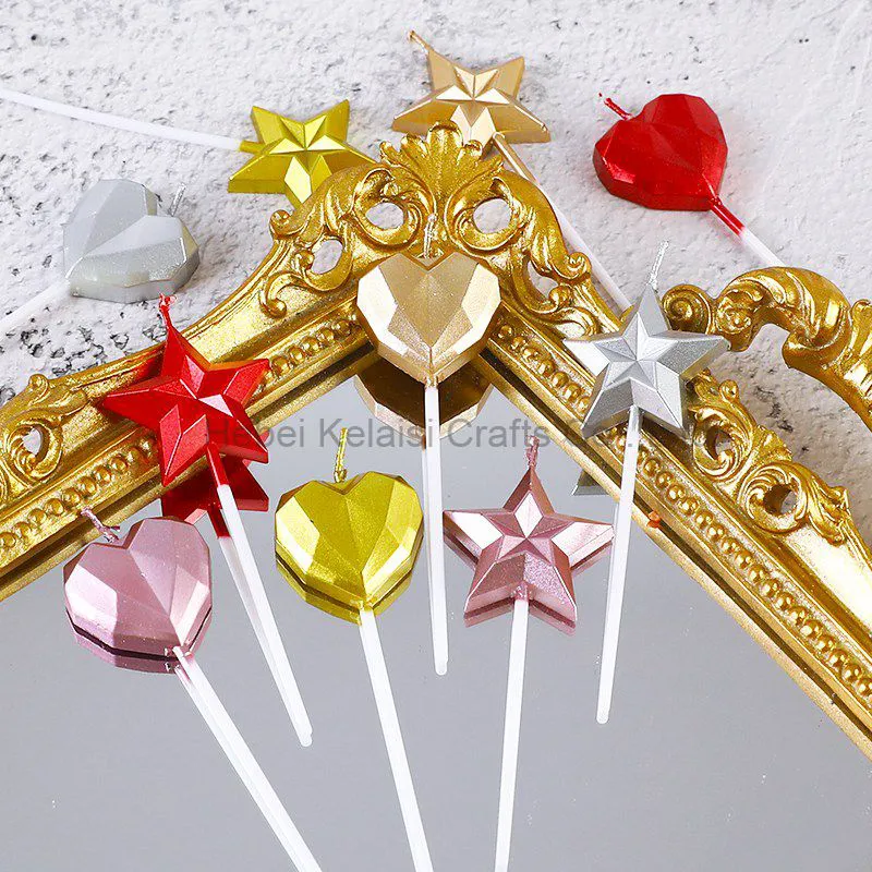 Star Diamond and Heart Gold Silver Birthday Cake Candles