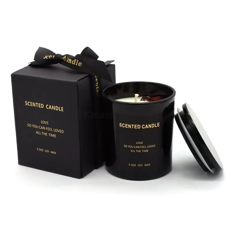 Classic Black Home Decoration Fragrance Candle Gift Set With Lid