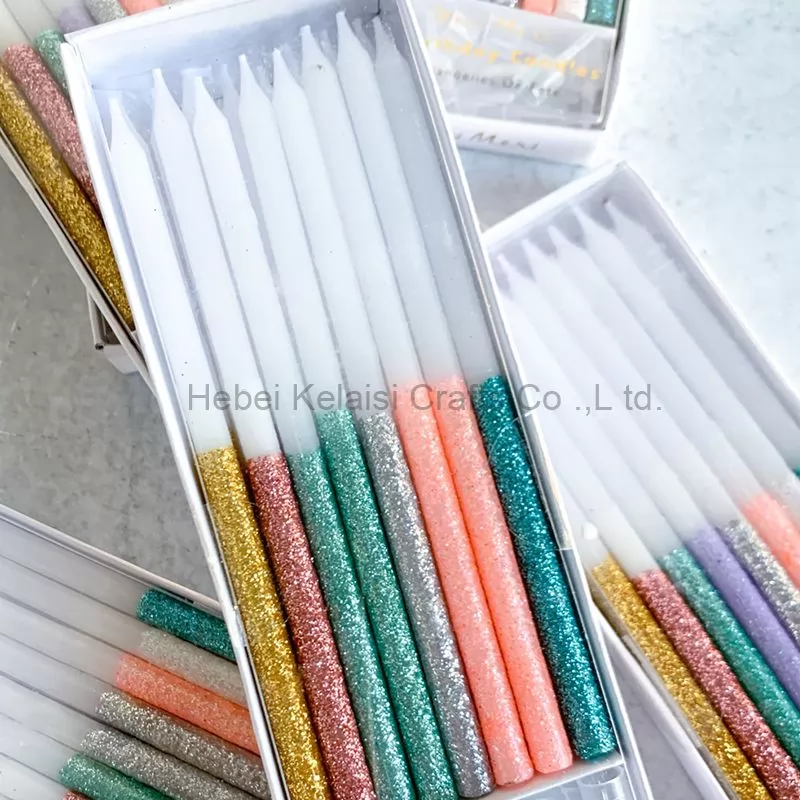 Multicolor Kids Glitter Birthday Pencil Long Thin Birthday Candles