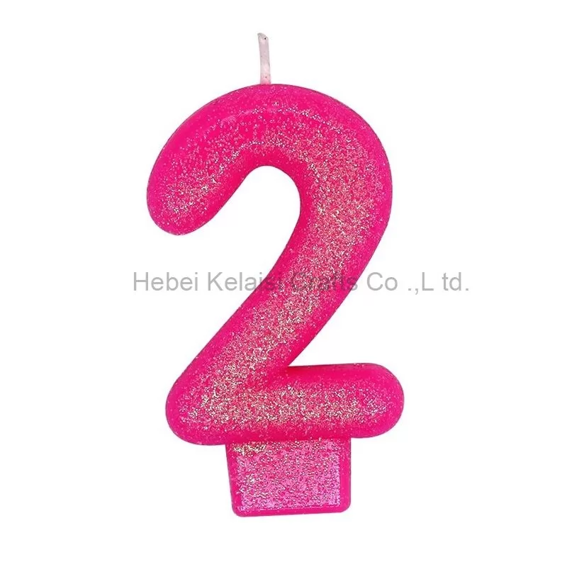 Large Glitter Powder Number Birthday Candle Solid Color Silver Powder Digital Candle