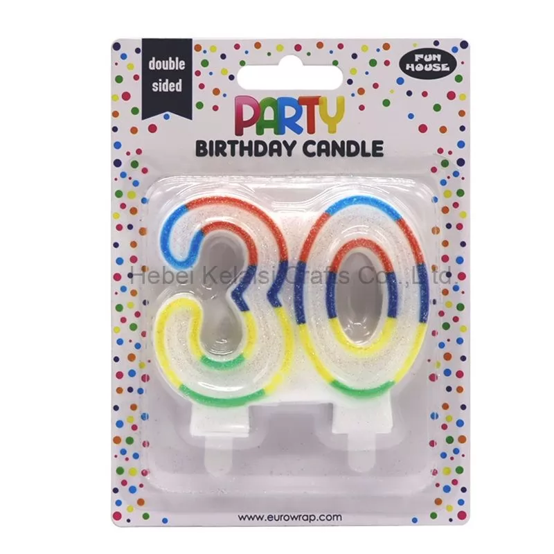 Color shaped glitter number birthday candles '30 60'number candle