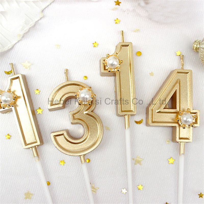 Metallic Birthday Number Candle with Pearls