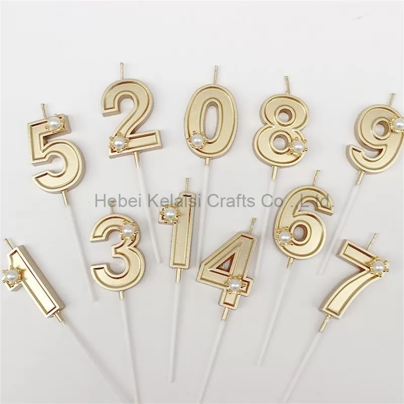Metallic Birthday Number Candle with Pearls