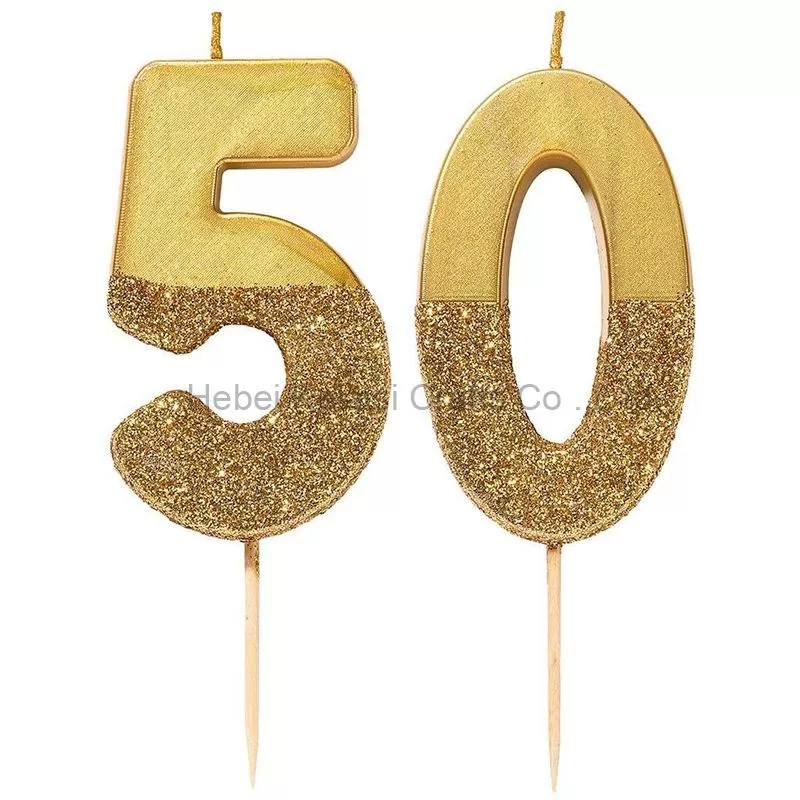 Gold and Silver Sprinkled Numbers Happy Birthday Candle