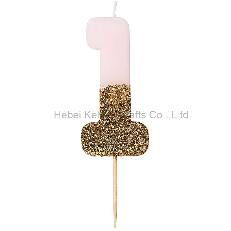 Gold and Silver Sprinkled Numbers Happy Birthday Candle