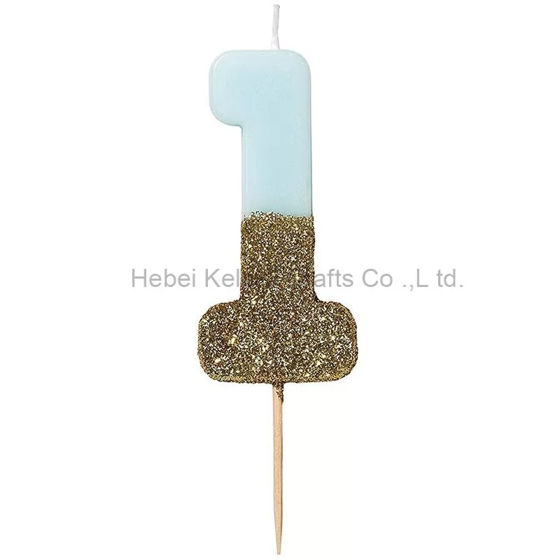 Gold and Silver Sprinkled Numbers Happy Birthday Candle