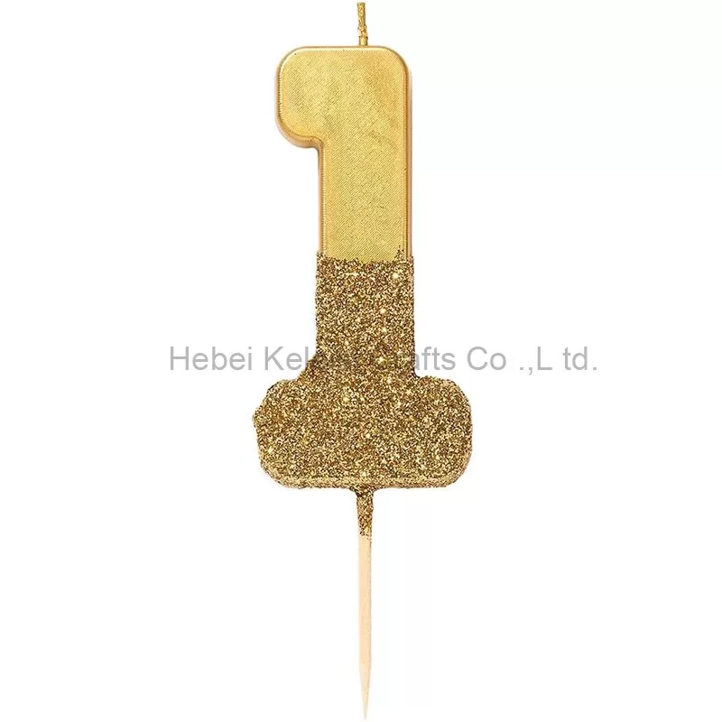 Gold and Silver Sprinkled Numbers Happy Birthday Candle