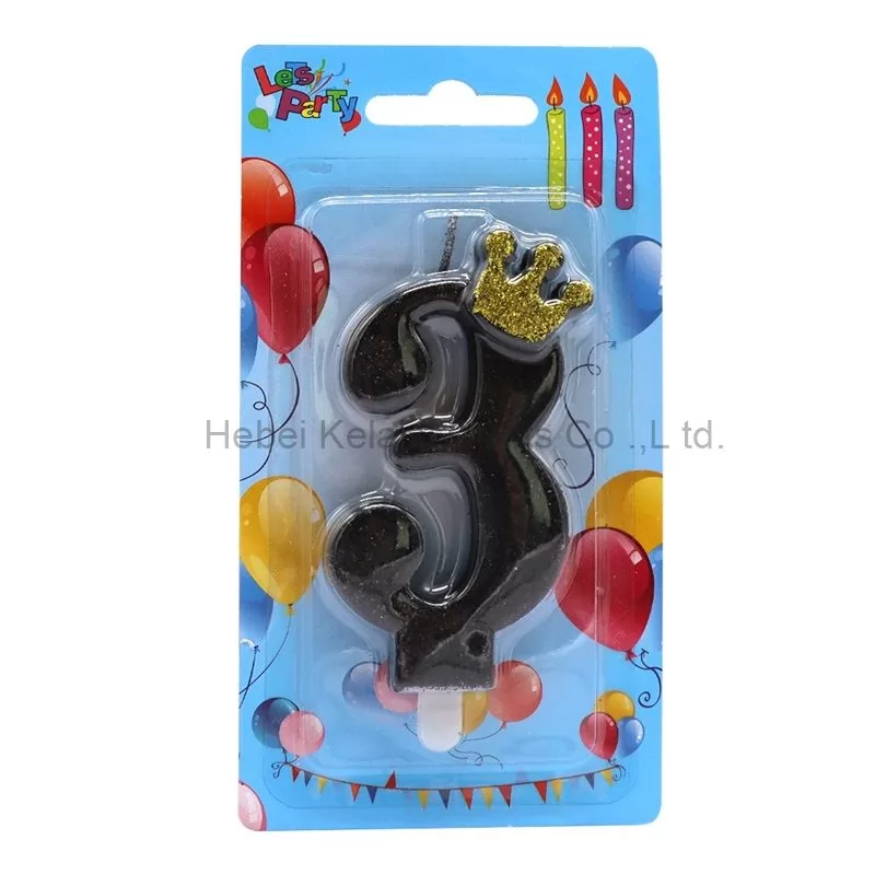 0-9 glitter black crown novelty fancy birthday cake number candles