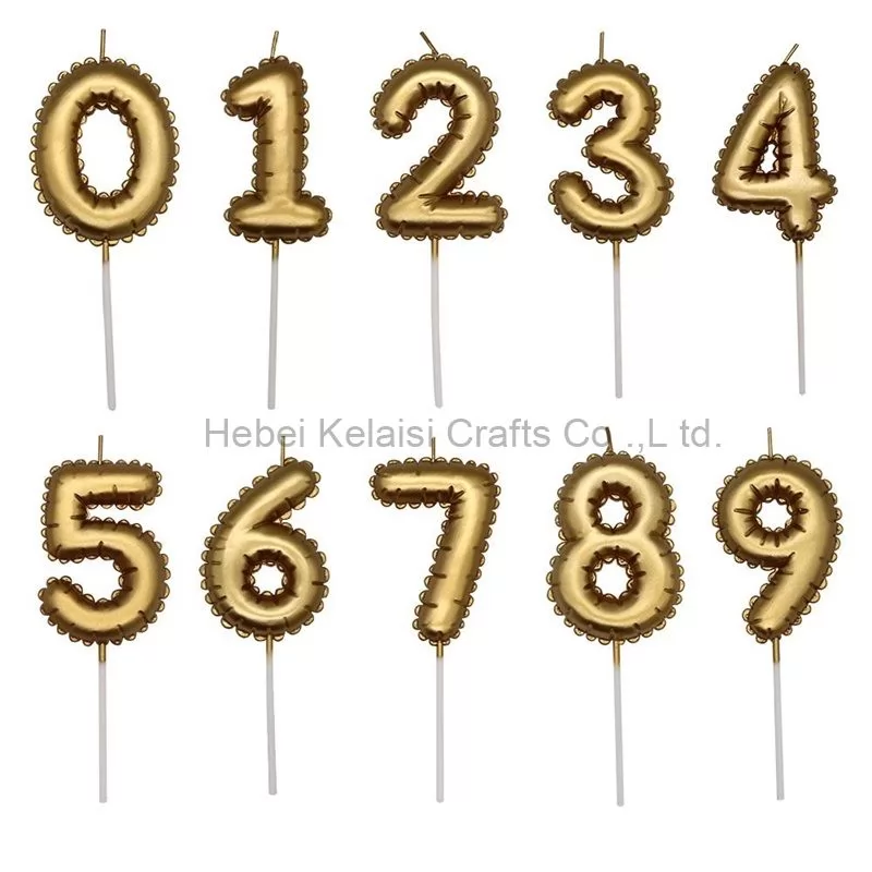 gold balloon shape number candle 0-9 Shape happy birthday balloon number cake candles