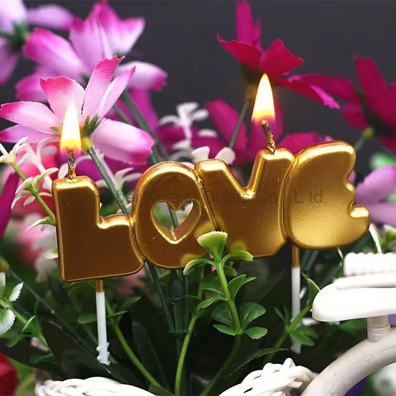 happy birthday candle gold paint electroplating party love shape cake candles