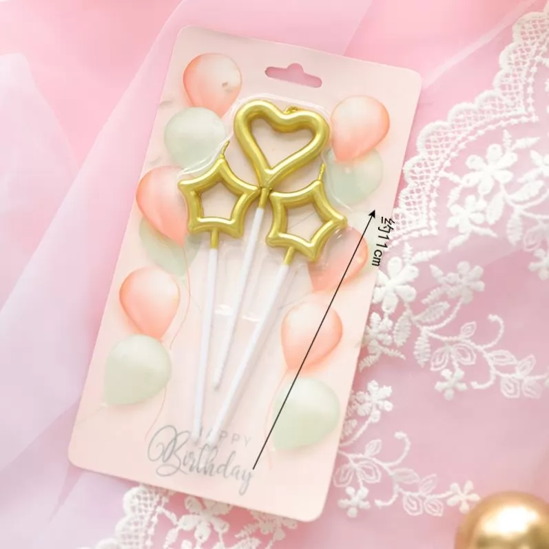 Multi-color Birthday gold plating Candle heart star shape birthday party kit