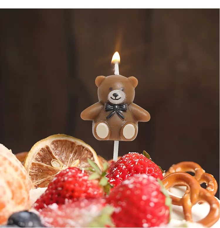 Cute cartoon bear birthday party cake candles