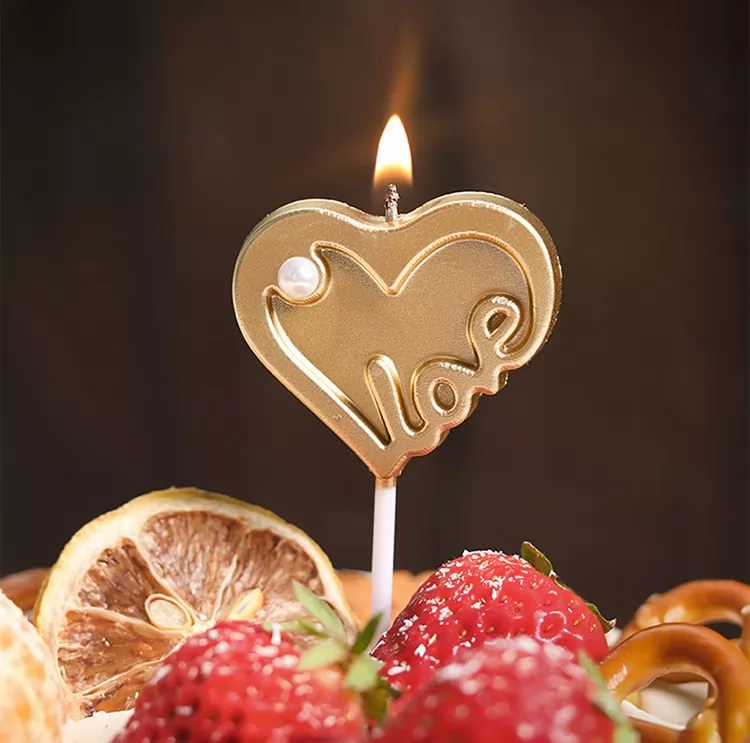 creative heart-shaped love letter shape Birthday cake candle