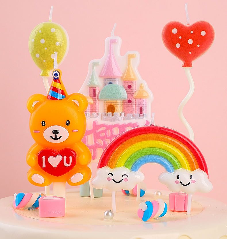 Funny Pastel-Color Cartoon Cake topper Lovely Rainbow Clouds Smile  Birthday Candles