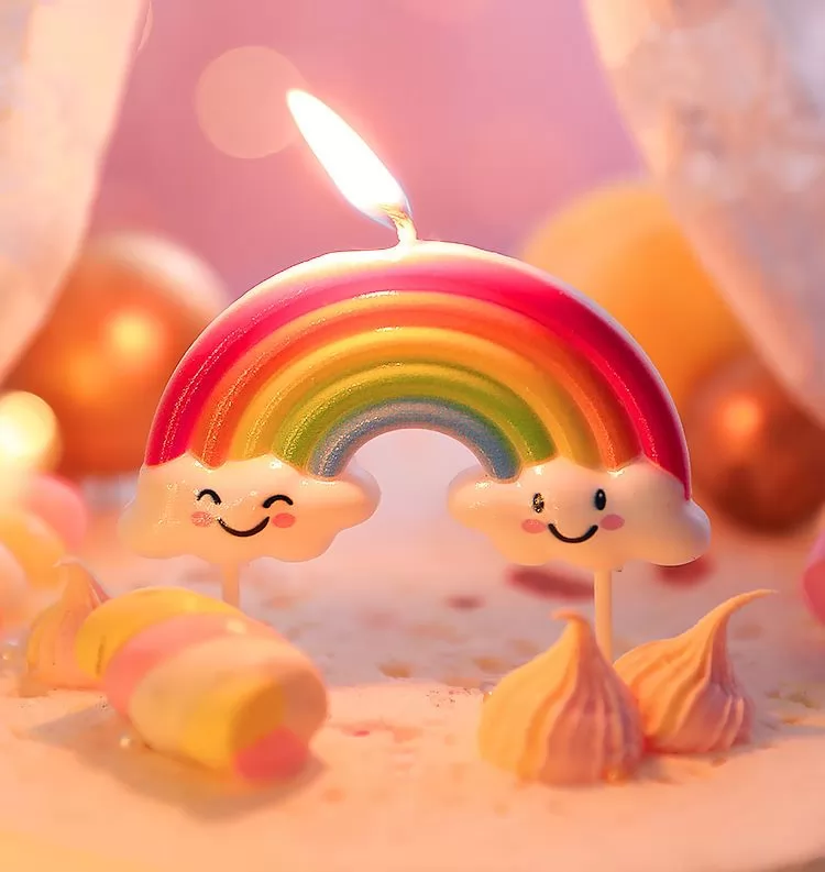 Funny Pastel-Color Cartoon Cake topper Lovely Rainbow Clouds Smile  Birthday Candles