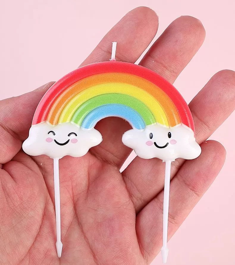 Funny Pastel-Color Cartoon Cake topper Lovely Rainbow Clouds Smile  Birthday Candles