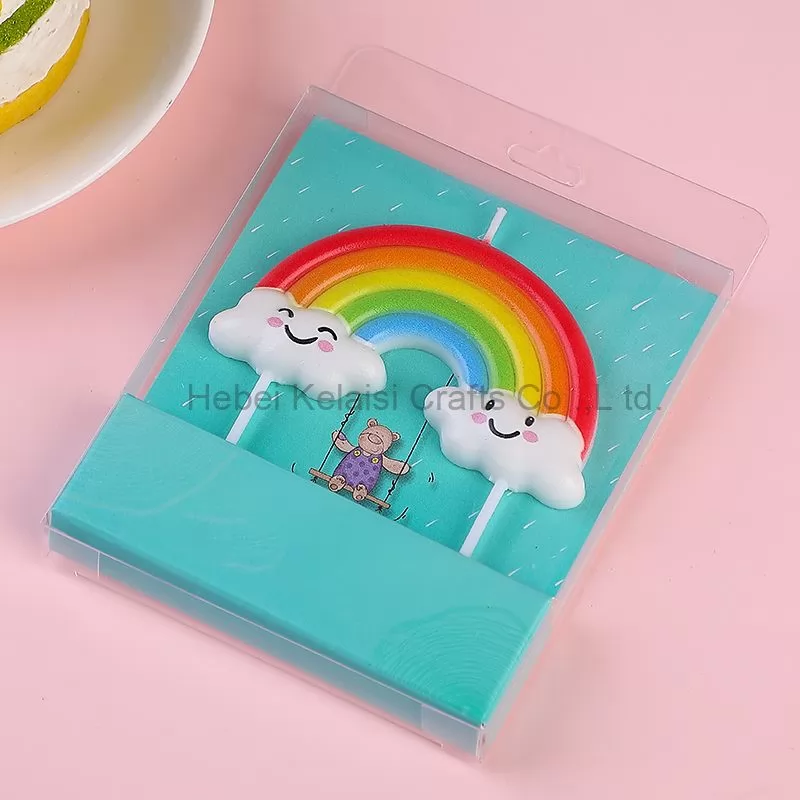 Funny Pastel-Color Cartoon Cake topper Lovely Rainbow Clouds Smile  Birthday Candles