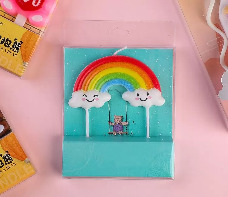 Funny Pastel-Color Cartoon Cake topper Lovely Rainbow Clouds Smile  Birthday Candles