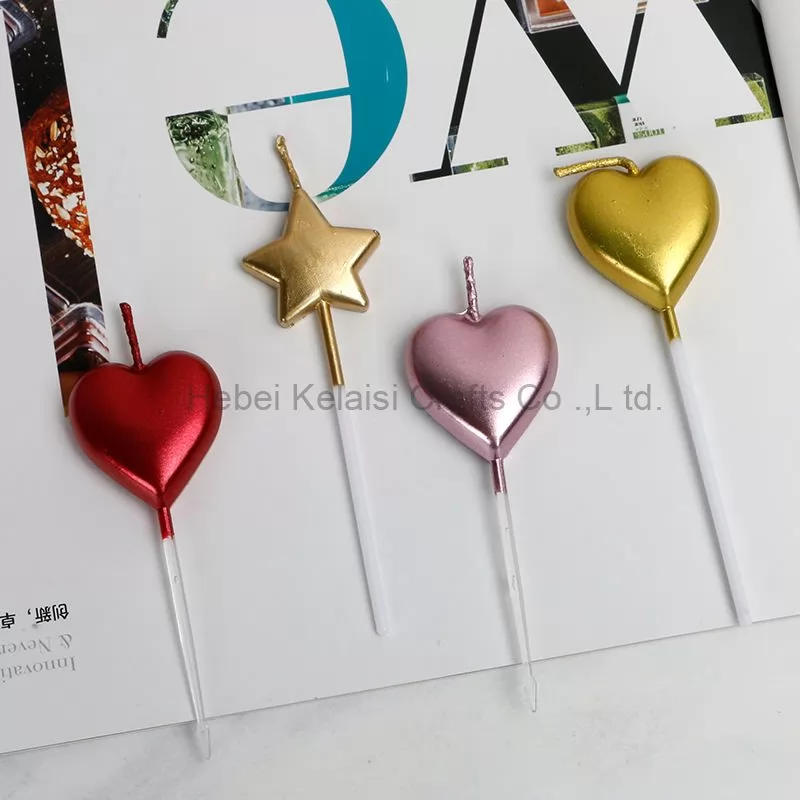 heart-shaped gold silver five pointed star birthday candle