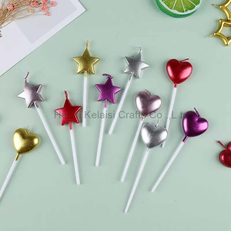 heart-shaped gold silver five pointed star birthday candle