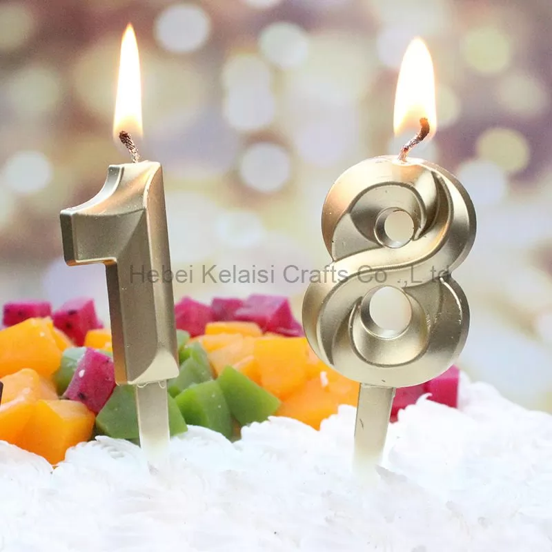 Metallic Gold Silver Children Birthday Party Number Cake Decoration Candles