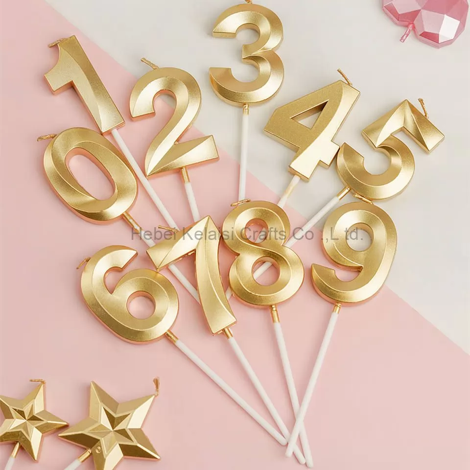 Metallic Gold Silver Children Birthday Party Number Cake Decoration Candles