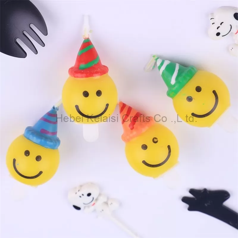 Colorful round face smiley birthday cake candles