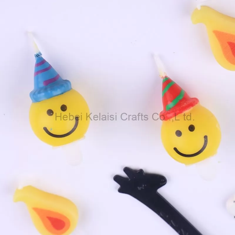 Colorful round face smiley birthday cake candles