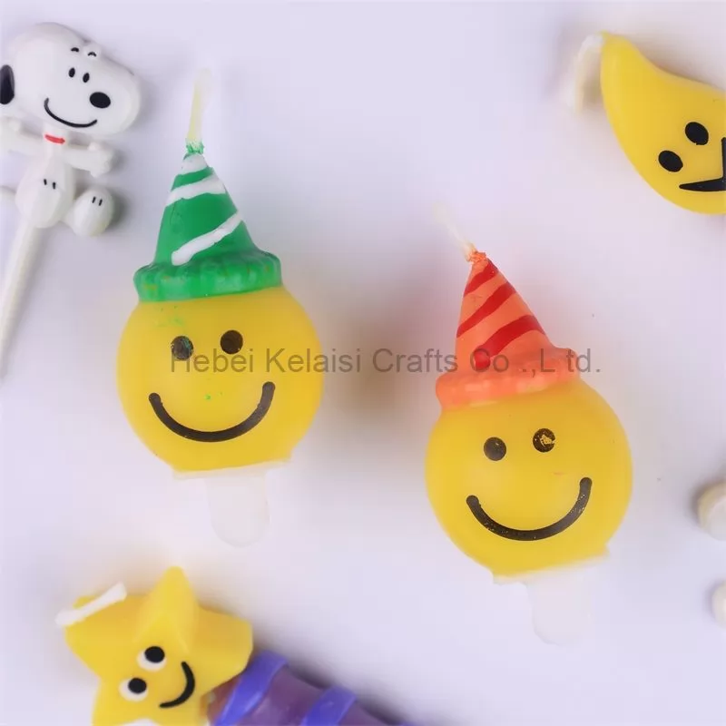 Colorful round face smiley birthday cake candles