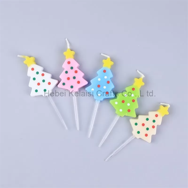 Colored Christmas tree candles birthday cake candles