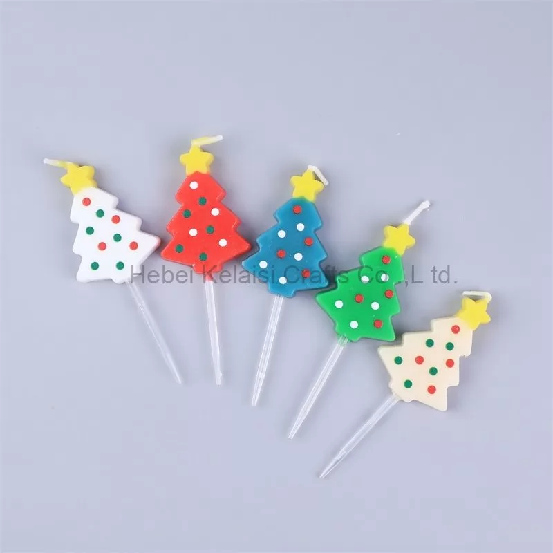 Colored Christmas tree candles birthday cake candles