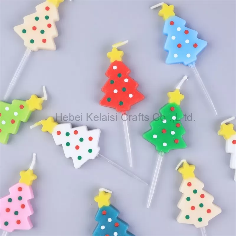 Colored Christmas tree candles birthday cake candles