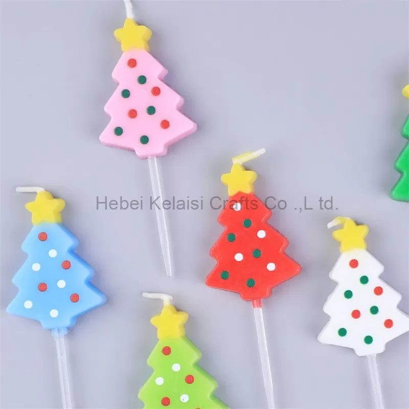 Colored Christmas tree candles birthday cake candles