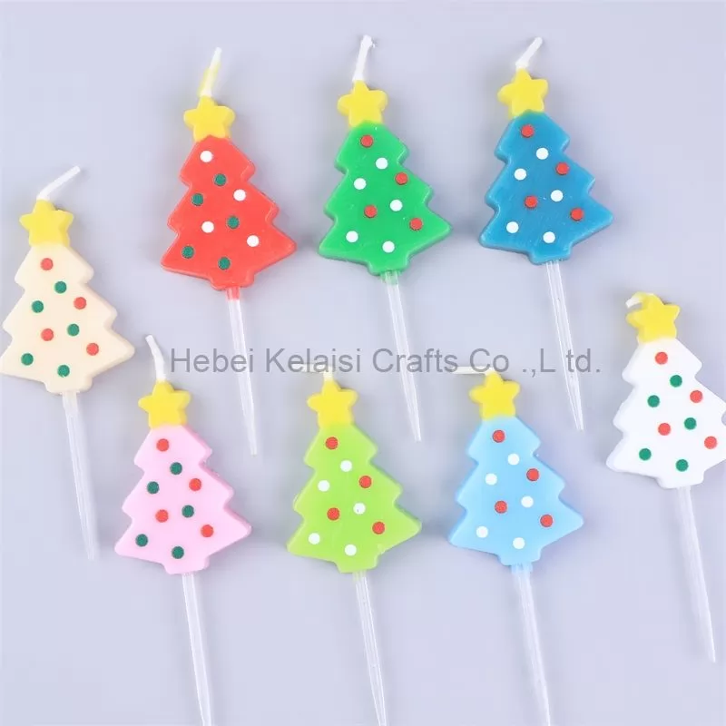 Colored Christmas tree candles birthday cake candles